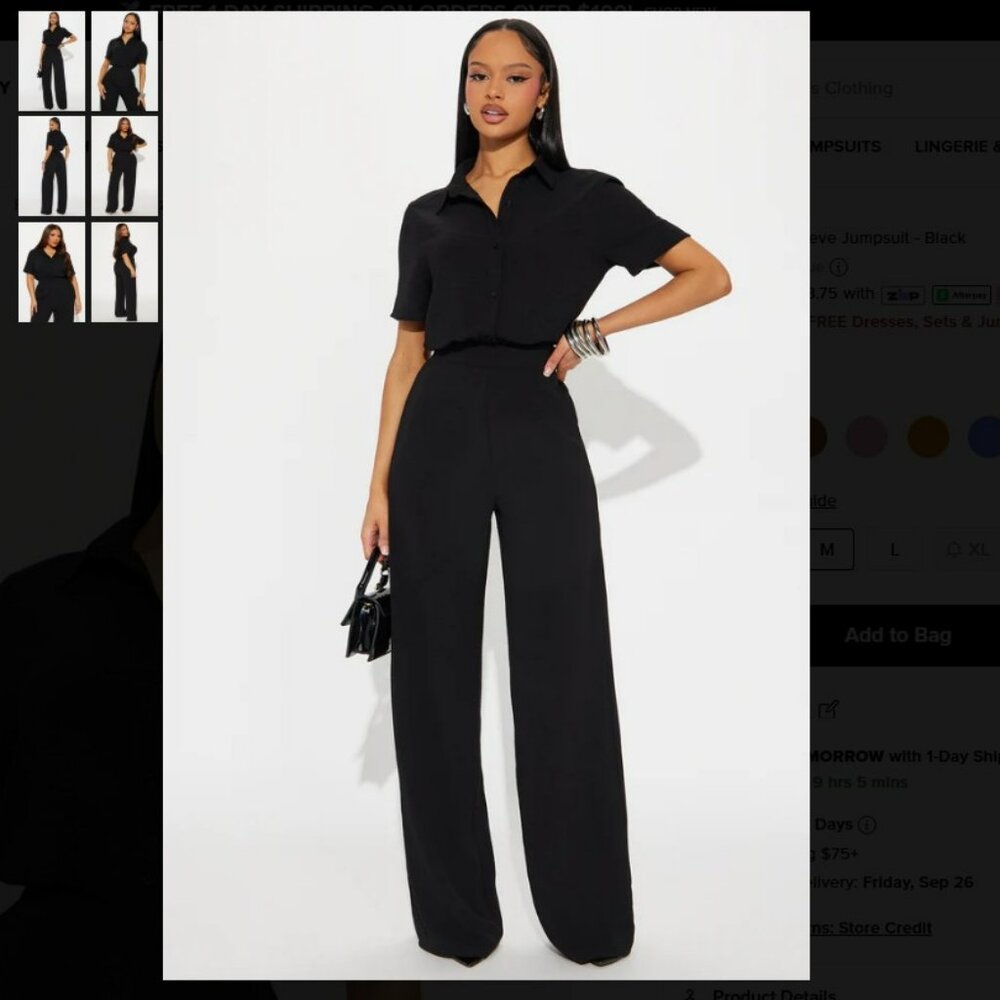 Fashion Nova Makenzie Short Sleeve Jumpsuit – Black – Medium
